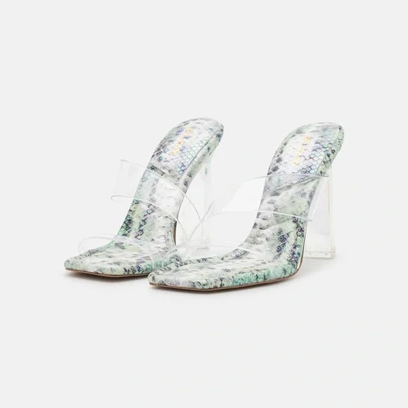 Aldo Green Snakeskin Lucite Aderra Heels - Picture 2 of 6